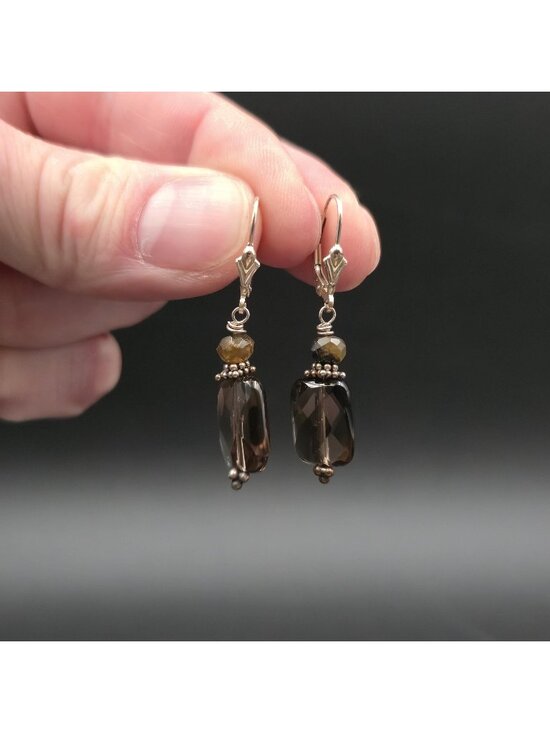 Jewelry - Sterling Silver Natural Smoky Quartz Leverback Earrings A7443
